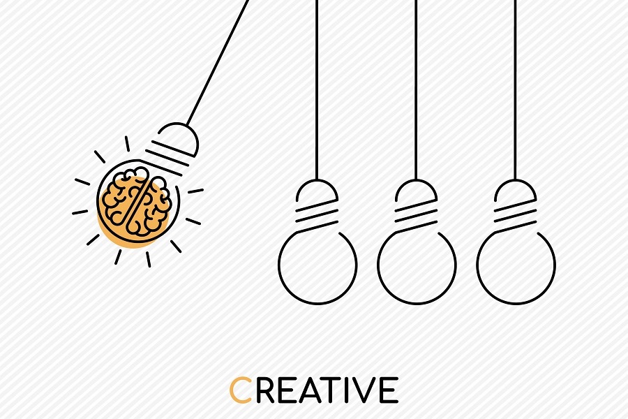 Creative idea concept of brain as light bulb COVID-19 creativity