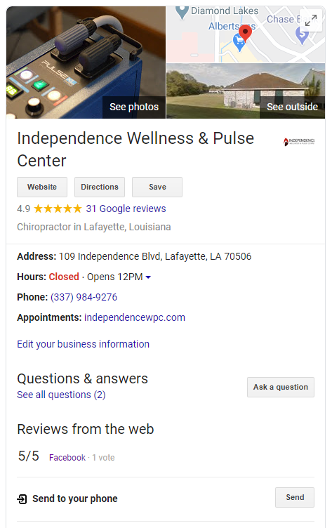 google listing example social media marketing covid-19