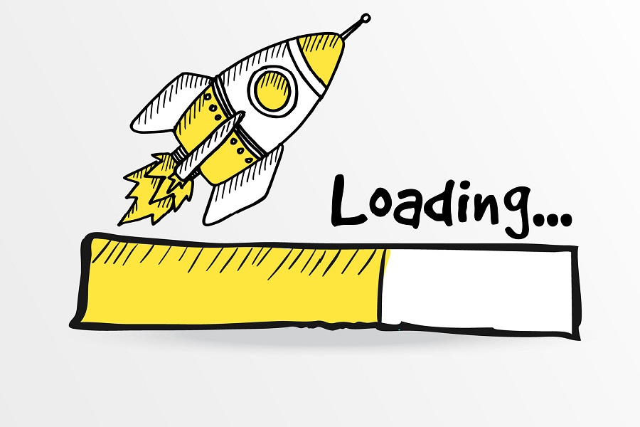 Loading bar with a doodle rocket, vector illustration online user experience COVID-19