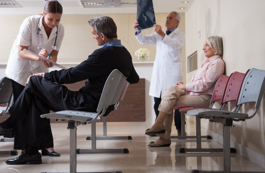 doctors and patients in waiting room