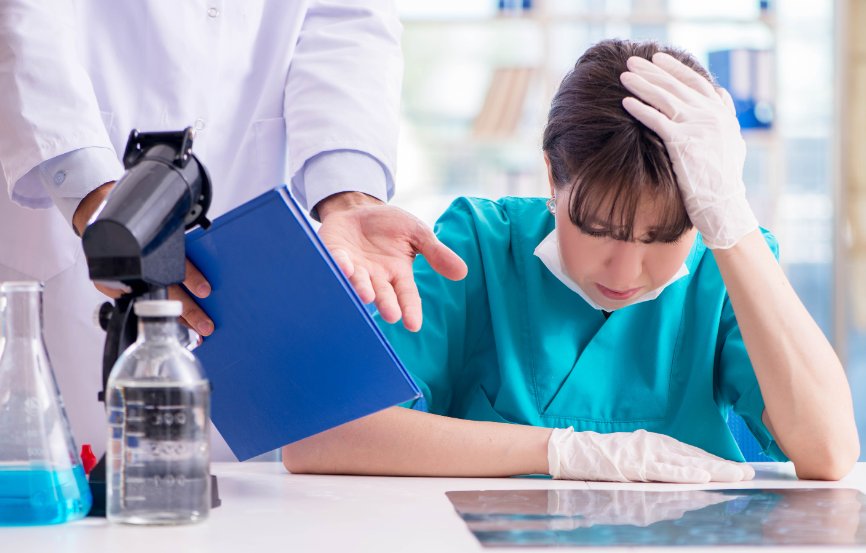 hospital employee being reprimanded