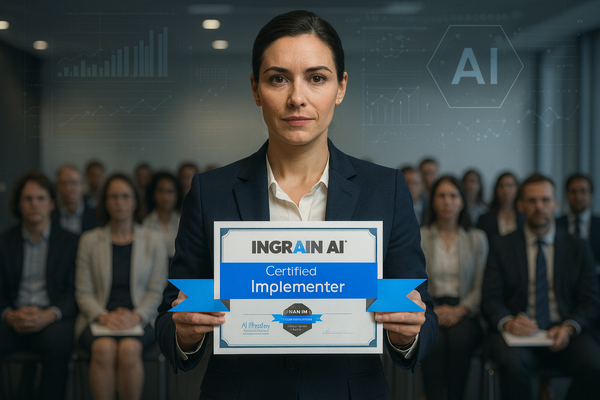 woman holding INGRAIN AI certified implementer certificate