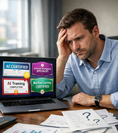 stressed employee with AI certifications