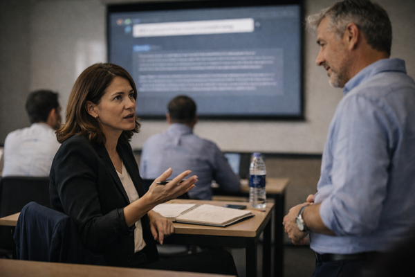 student talking to AI course instructor