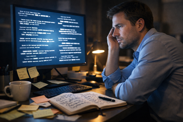 man frustrated by broken ai workflow
