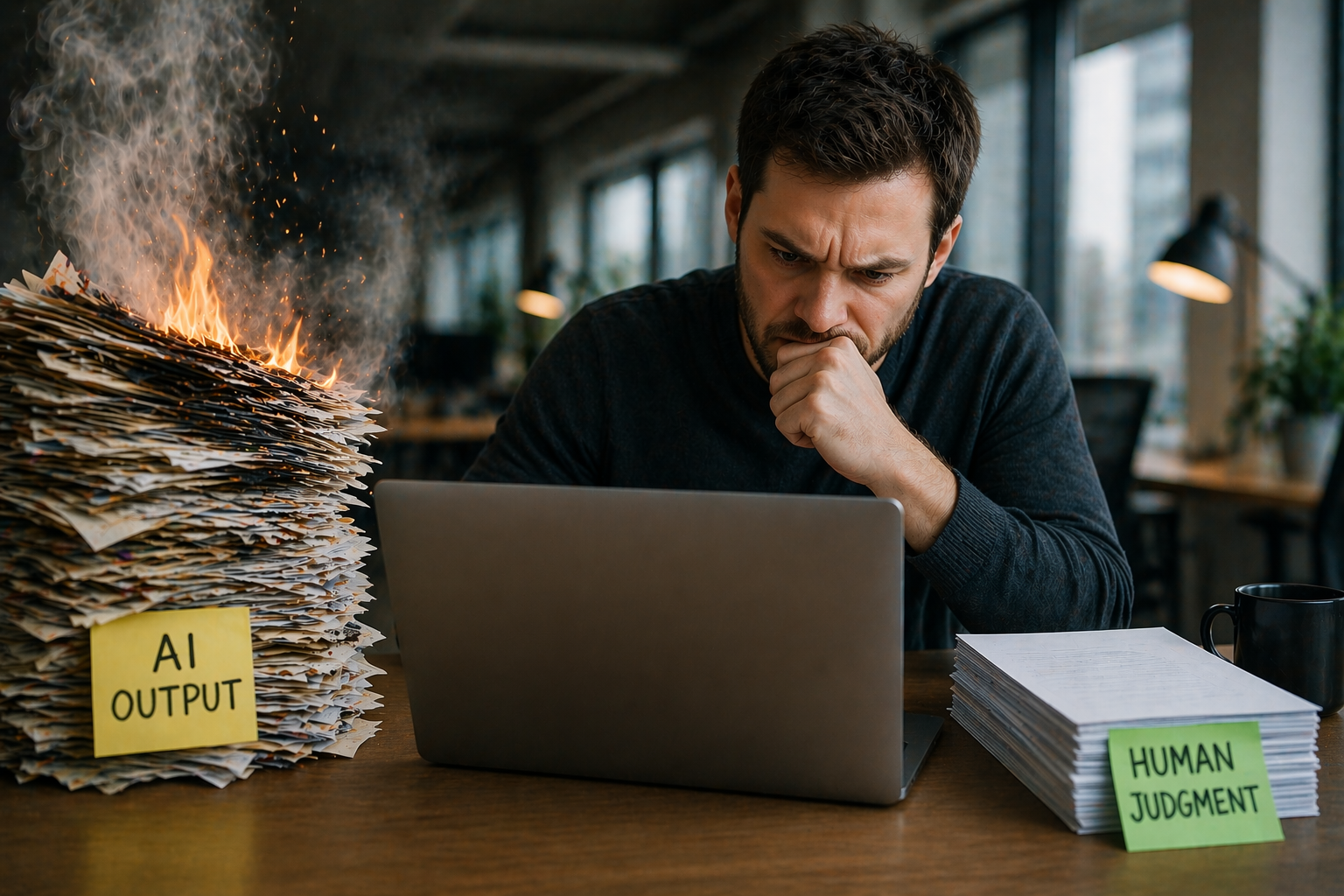 man frustrated by AI output