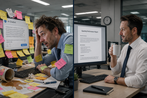 stressed vs organized employee using AI