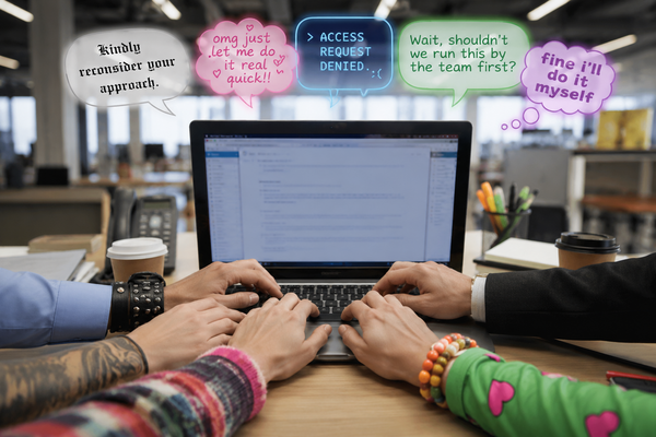 employees with different brand voices prompting AI
